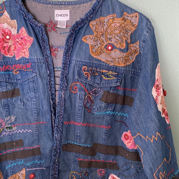 Women's Sz 2 Chicos embroidered embellished denim shacket jacket top - Picture 8 of 11